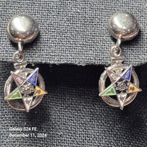 Vintage Order of The Eastern Star Screw Back Earrings Masonic Mason Silver Tone